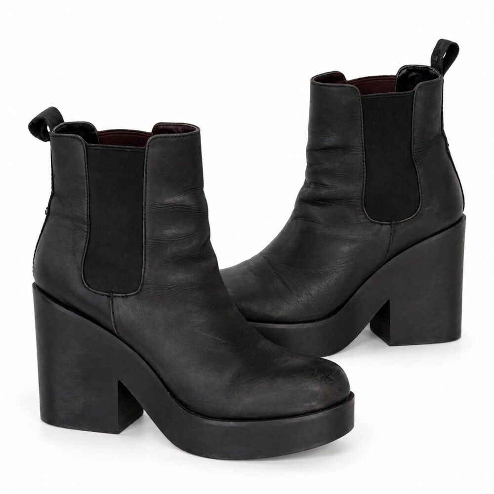 Steve Madden GANGG Black Leather Platform Chelsea Boots Women’s 10 Chunky Heel